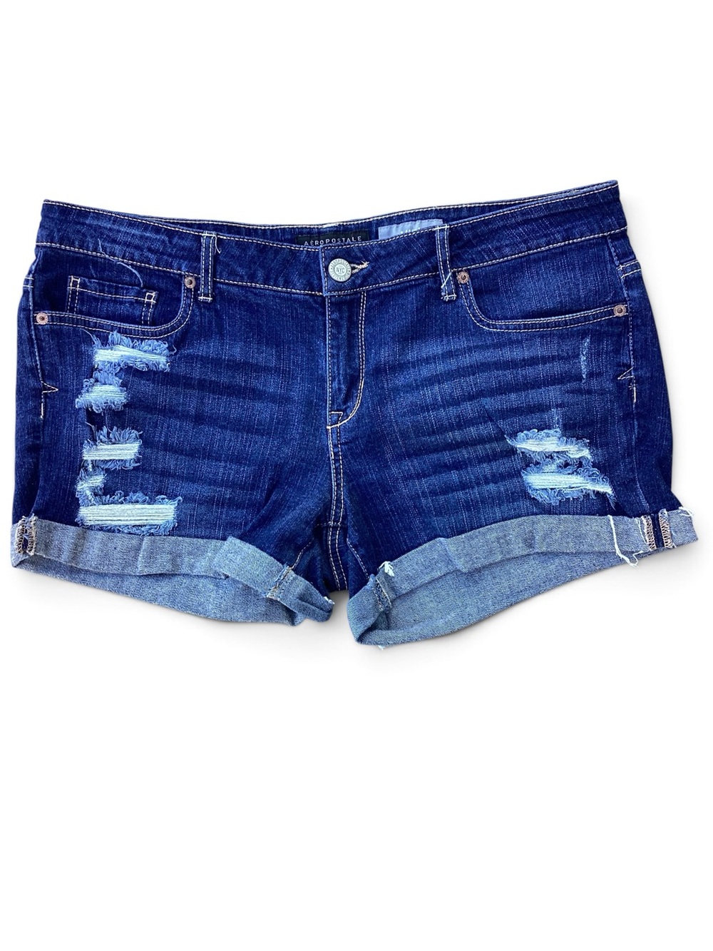 Aeropostale Rolled Cuff Denim Shorts Distressed 12 Stretch